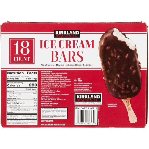 Kirkland Signature Ice Cream Bars, 3.1 fl oz, 18-count