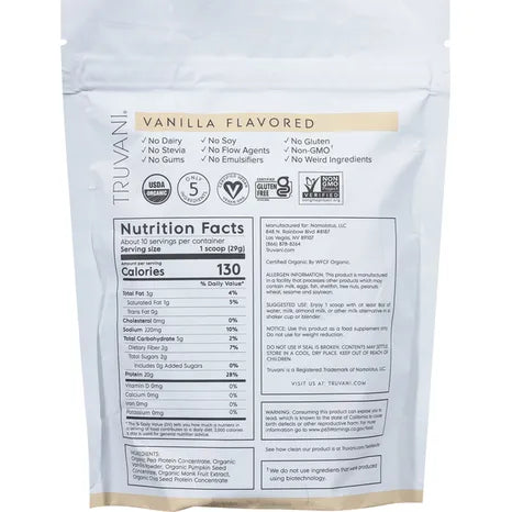 Truvani Organic Vanilla Plant Based Protein, 10.47 oz