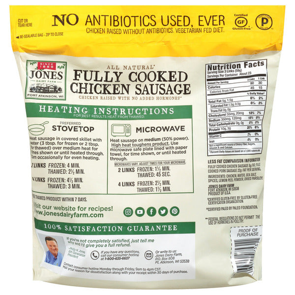 Jones Dairy Farm All Natural Fully Cooked Chicken Sausage, 48 oz