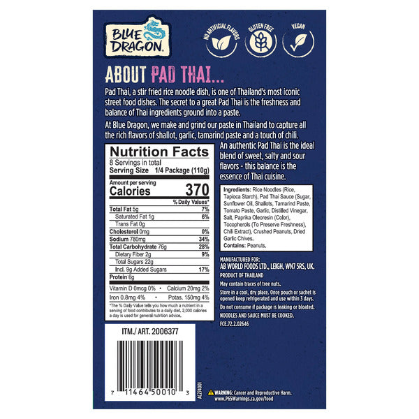 Blue Dragon Pad Thai Cooking Sauce & Rice Noodle Kit, 15.4 oz, 2-count