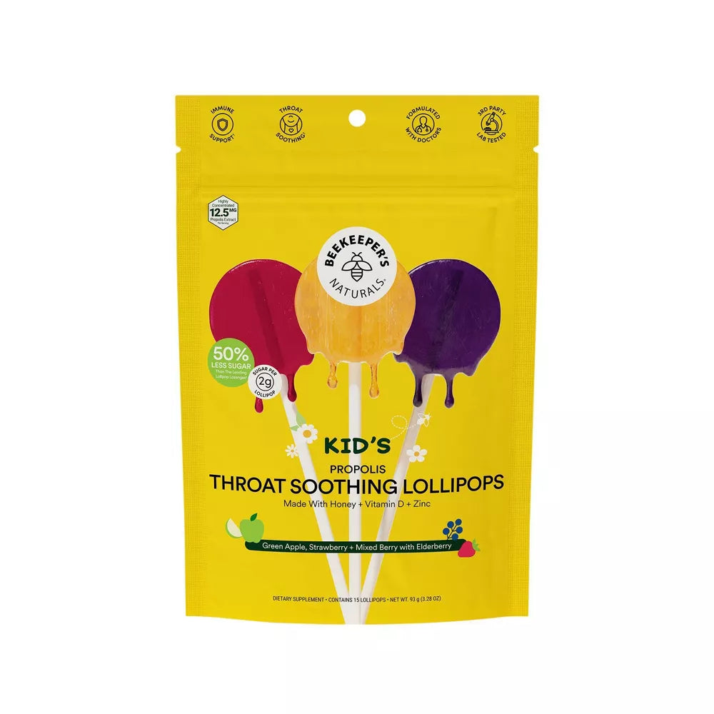Beekeepers Naturals Kids' Propolis Immune Support Lollipops, 15 Count