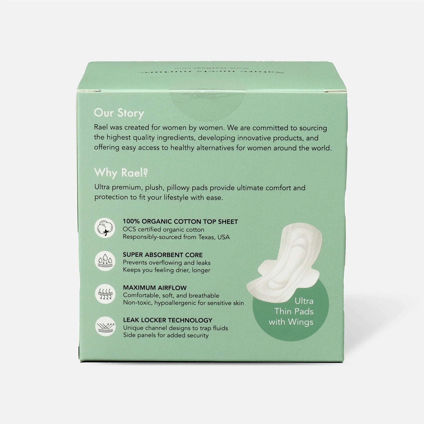 Rael Organic Regular Cotton Cover Pads, 16 Count