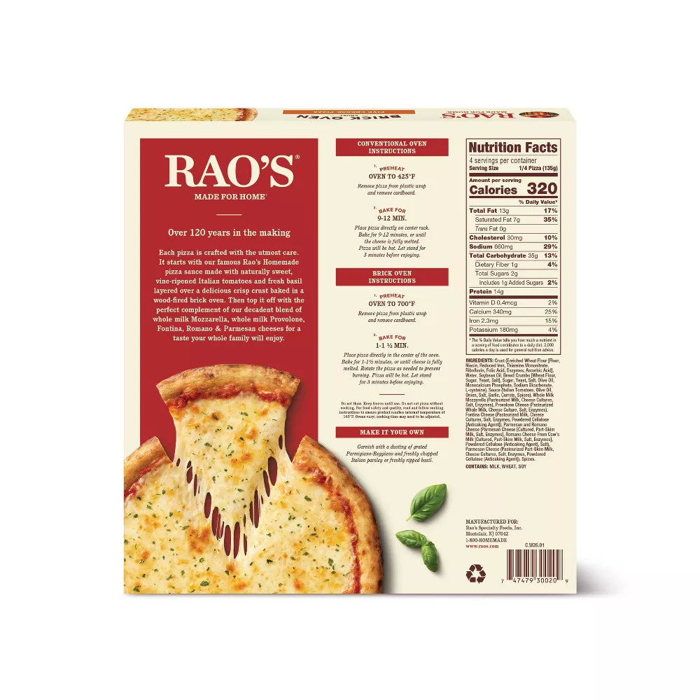 Rao's Made for Home Brick Oven Crust 5 Cheese Frozen Pizza, 18.3 oz