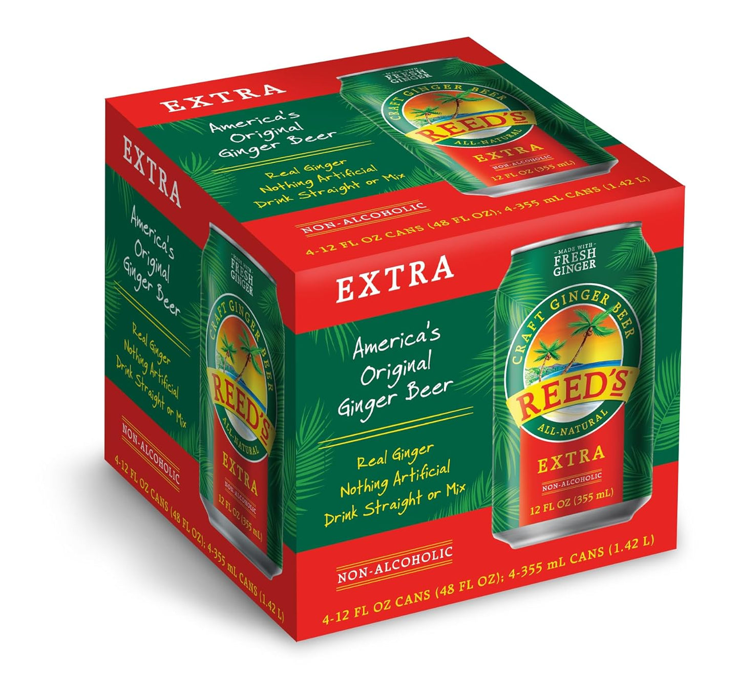 Reeds Ginger Brew Extra Ginger Beer, 4 Count