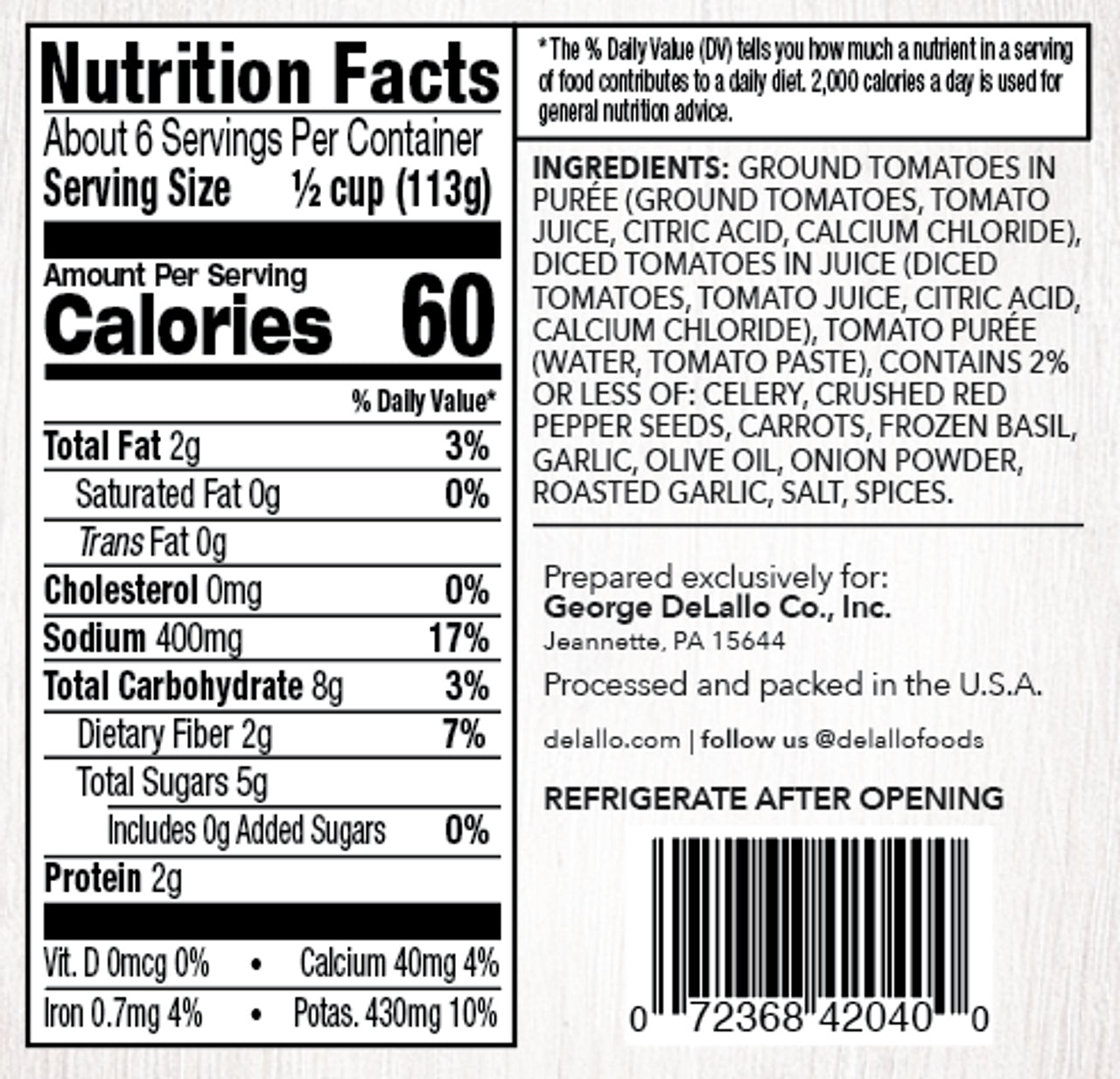 Delallo Arrabbiata Sauce, 24 oz