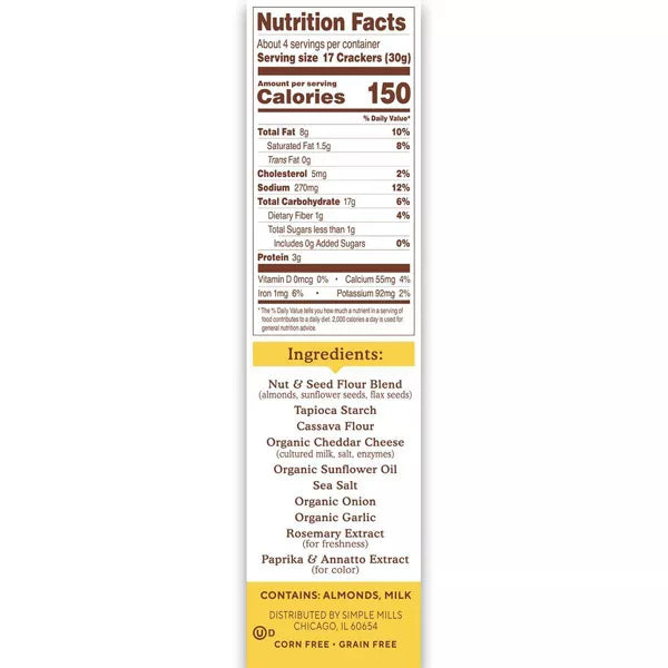 Simple Mills Farmhouse Cheddar Crackers, 4.25 oz