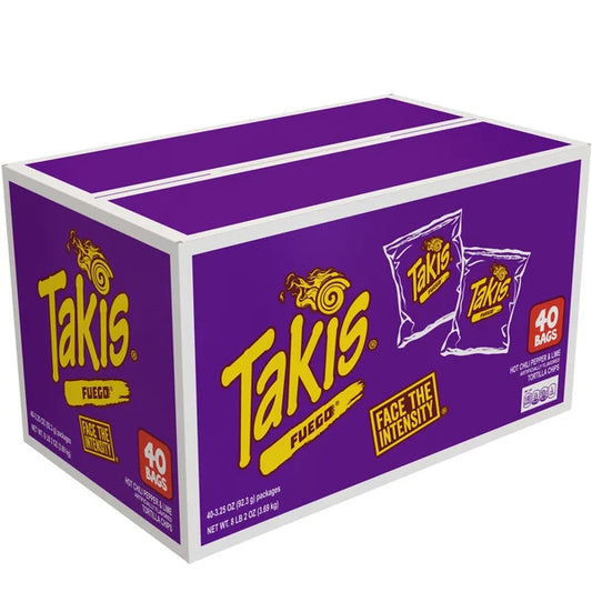 Takis Fuego Tortilla Chips, Hot Chili Pepper & Lime, 3.25 oz, 40 ct