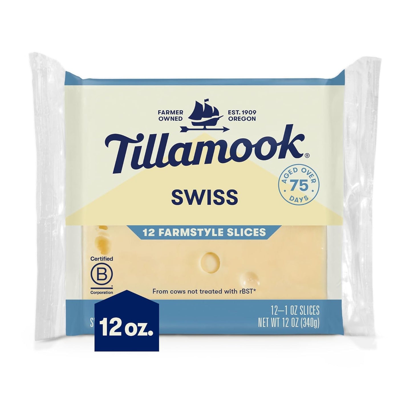 Tillamook, Swiss Cheese Slices, 12 oz