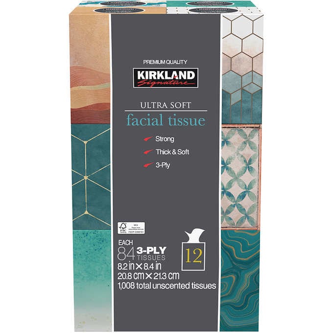 Kirkland Signature Ultra Soft Facial Tissue, 12 Count