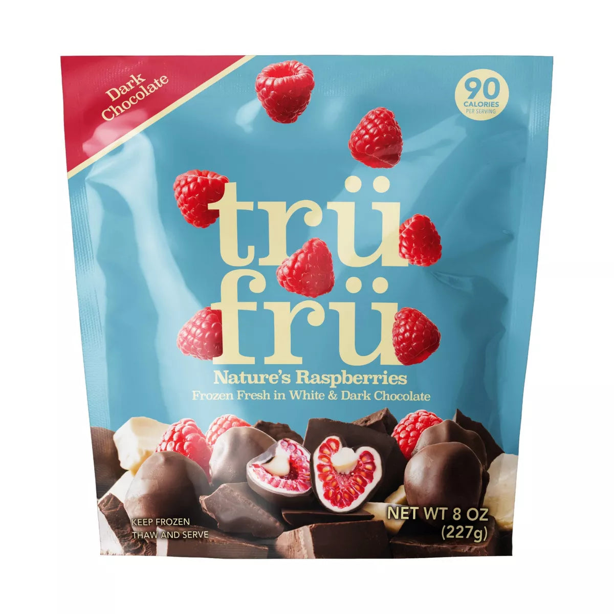 Tru Fru Dark Chocolate Frozen Raspberries, 8 oz