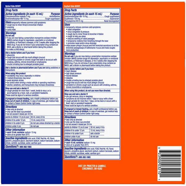 Vicks DayQuil and NyQuil Kids Cold & Cough Liquid, Berry, 8 fl oz, 3 ct