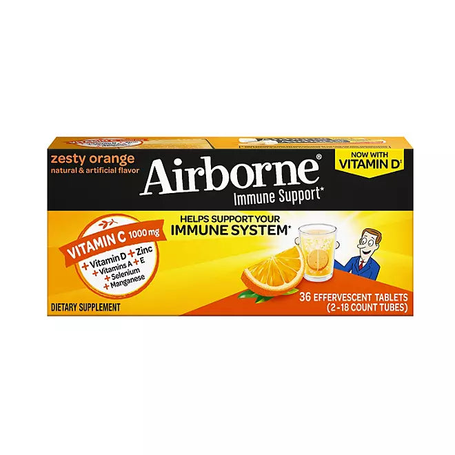 Airborne Immune Support, 36 Effervescent Tablets, Zesty Orange