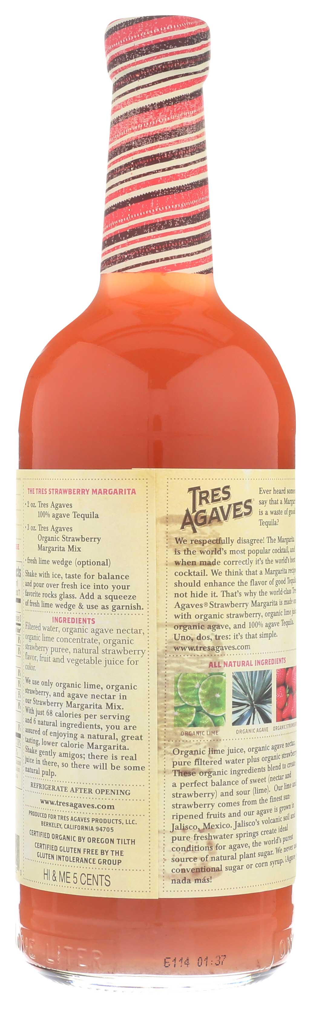 Tres Agave Organic Strawberry Margarita Mix, 1L