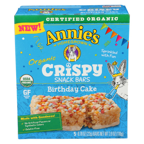 Annie's Homegrown Organic Crispy Birthday Cake Snack Bars, 3.9 oz