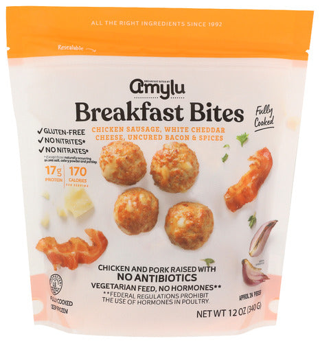 AmyLu Cheddar & Bacon Chicken Sausage Breakfast Bites, 12 oz