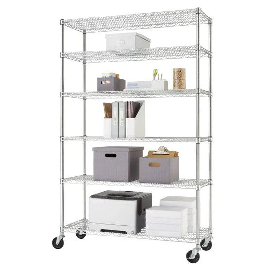 TRINITY 6-Tier Wire Shelving Rack, 48" x 18" x 72" NSF, Includes Wheels*