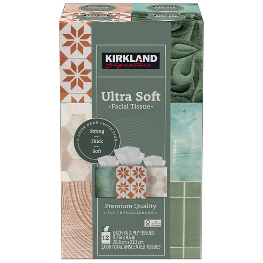 Kirkland Signature Ultra Soft Facial Tissue, 12 Count