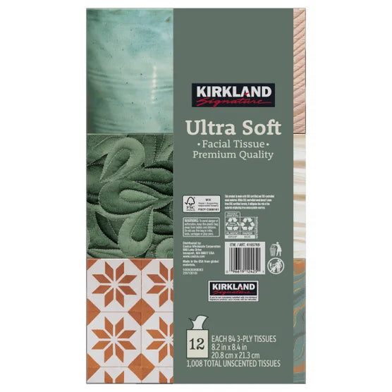 Kirkland Signature Ultra Soft Facial Tissue, 12 Count