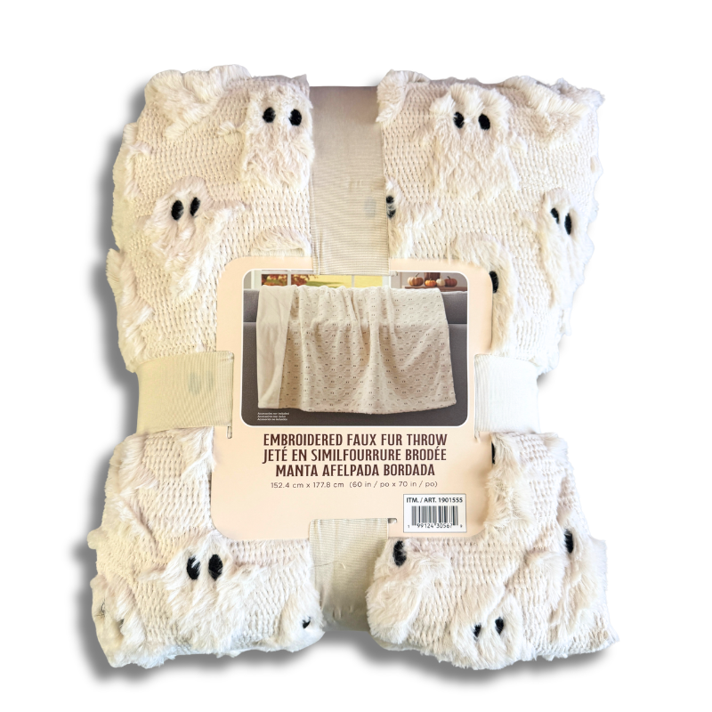 Halloween Embroidered Faux Fur 60" x 70" Throw, Assorted Colors