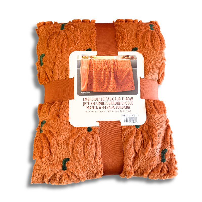 Halloween Embroidered Faux Fur 60" x 70" Throw, Assorted Colors