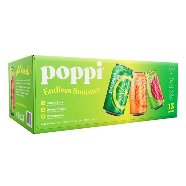 Poppi Prebiotic Soda Endless Summer Variety Pack 15 ct, 12 oz