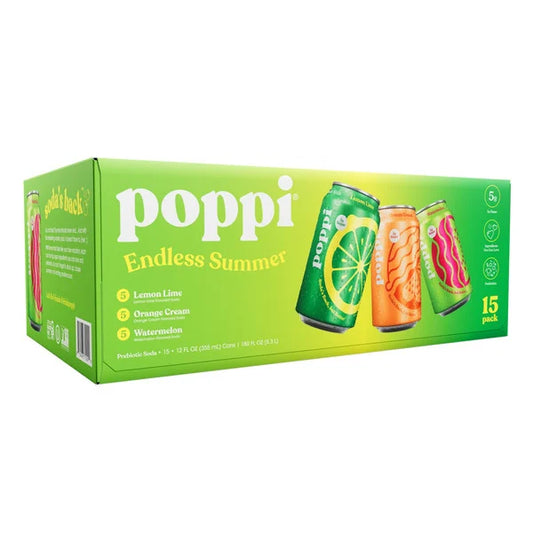 Poppi Prebiotic Soda Endless Summer Variety Pack 15 ct, 12 oz