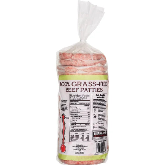 Kirkland Signature Grass-Fed Beef Patties, 1/3 lb Patty, 15-count