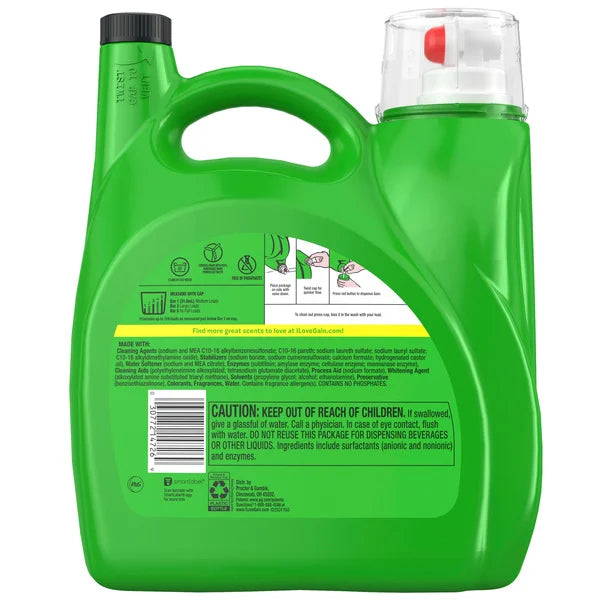 Gain+Oxi Liquid Laundry Detergent, Ultra Concentrated, HE Compatible, Original Scent, 170 fl oz