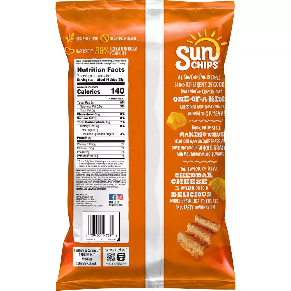 Sun Chips Harvest Cheddar Whole Grain Snacks, 7 oz