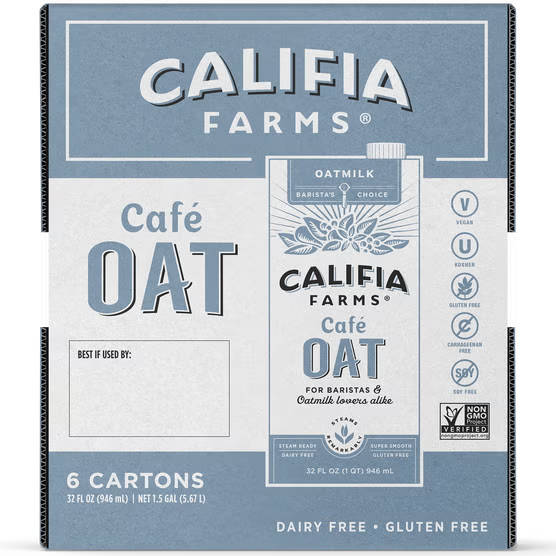 Califia Farms Cafe Oatmilk, Dairy Free, 32 fl oz, 6 ct