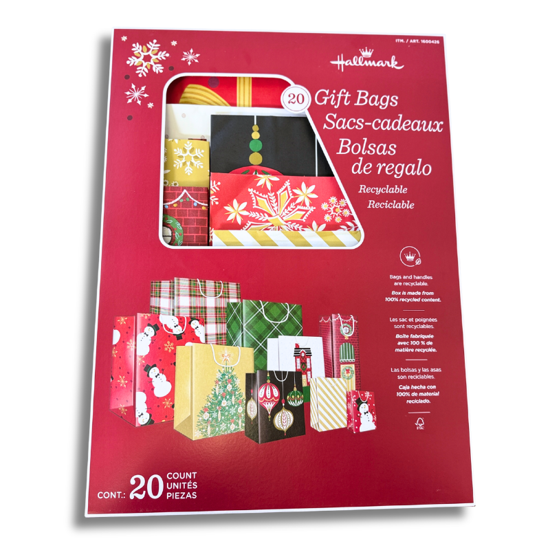 Hallmark Holiday Recyclable Gift Bags, 20-count, Red