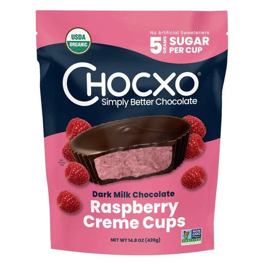 Chocxo Organic Dark Milk Chocolate Raspberry Creme Cups, 30 Count