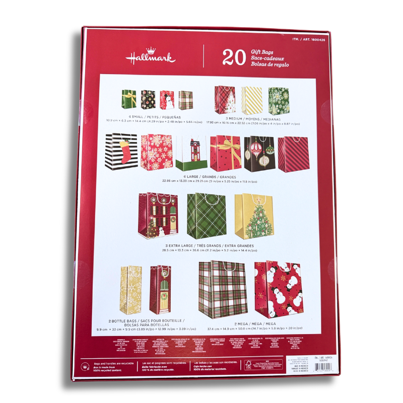 Hallmark Holiday Recyclable Gift Bags, 20-count, Red