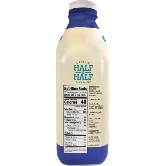 High Meadow Organic Half & Half, 32 fl oz, 2 ct