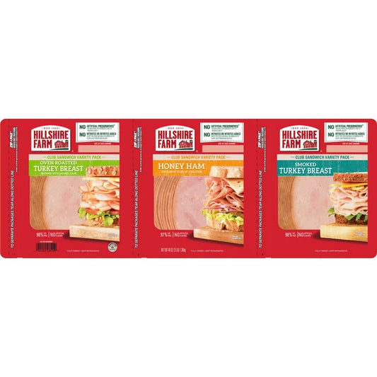 Hillshire Farm Lunchmeat, Sliced, Club Sandwich Variety Pack, 1 lb, 3 ct