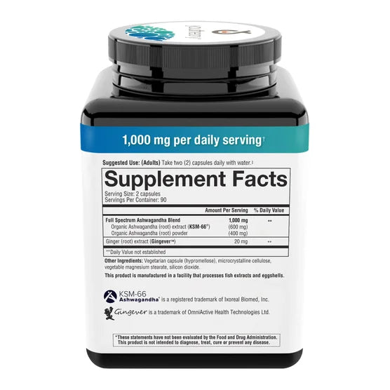 youtheory Ashwagandha 1000 mg, 180 Vegetarian Capsules