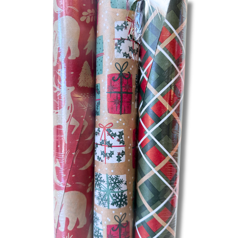 Kirkland Double Sided Gift Wrap, 3 Rolls, 270 sq ft, Red & Green