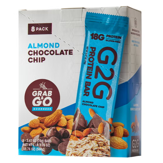 G2G Almond Chocolate Chip Protein Bars, 2.47 oz, 8-count
