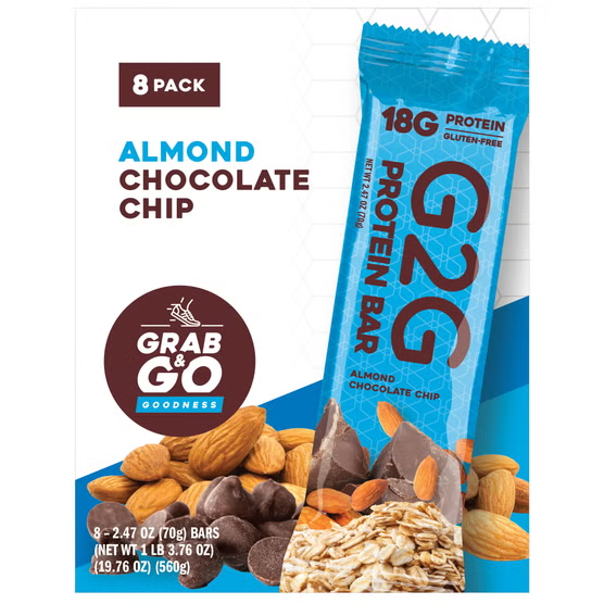G2G Almond Chocolate Chip Protein Bars, 2.47 oz, 8-count
