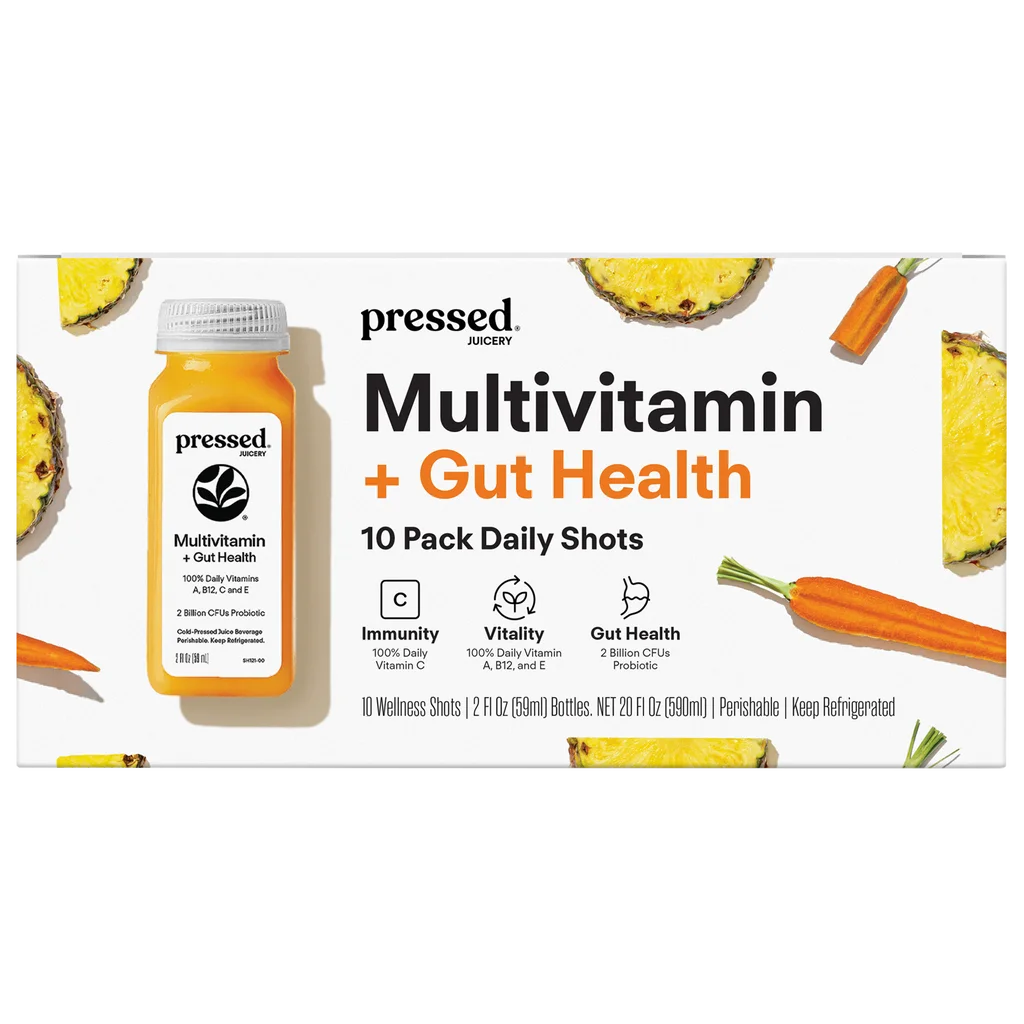 Pressed Juicery Multivitamin + Gut Health Wellness Shots, 2 fl oz, 10 ct