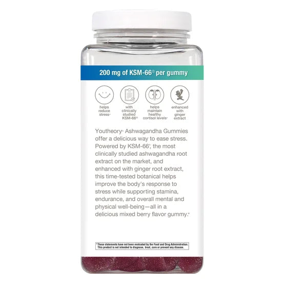 youtheory Ashwagandha, 180 Gummies, Mixed Berry