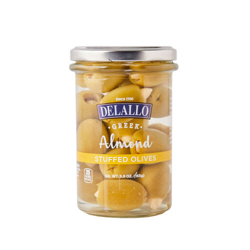 Delallo Organic Almond Stuffed Green Pitted Olives, 4.5 oz