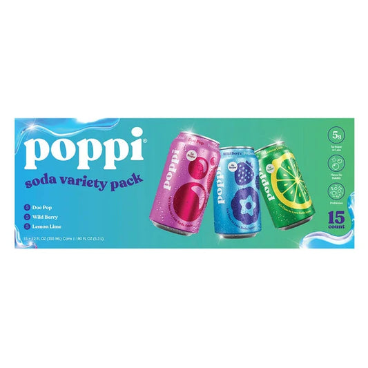 Poppi Prebiotic Soda Fall Variety Pack 15 ct, 12 fl oz