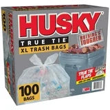 Husky True Tie XL Trash Bags, 100 Count