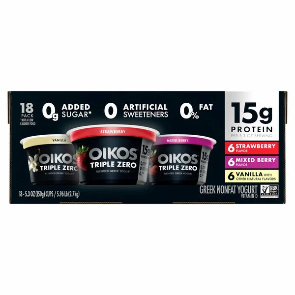 Dannon Oikos Triple Zero Yogurt Variety Pack 18 ct, 5.3 oz