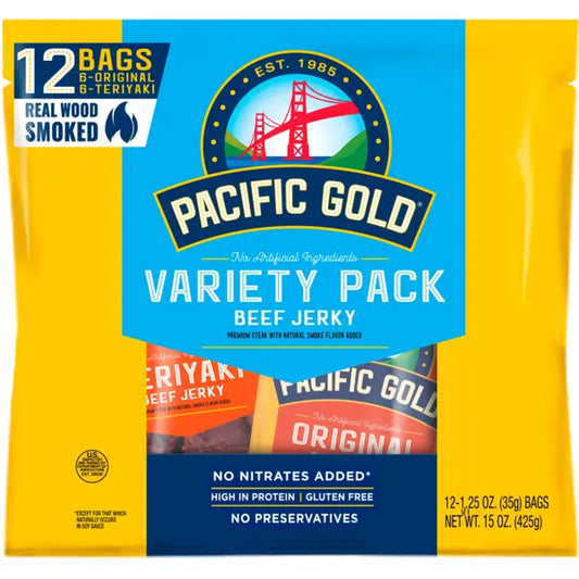 Pacific Gold Beef Jerky Variety Pack 12 ct, 15 oz