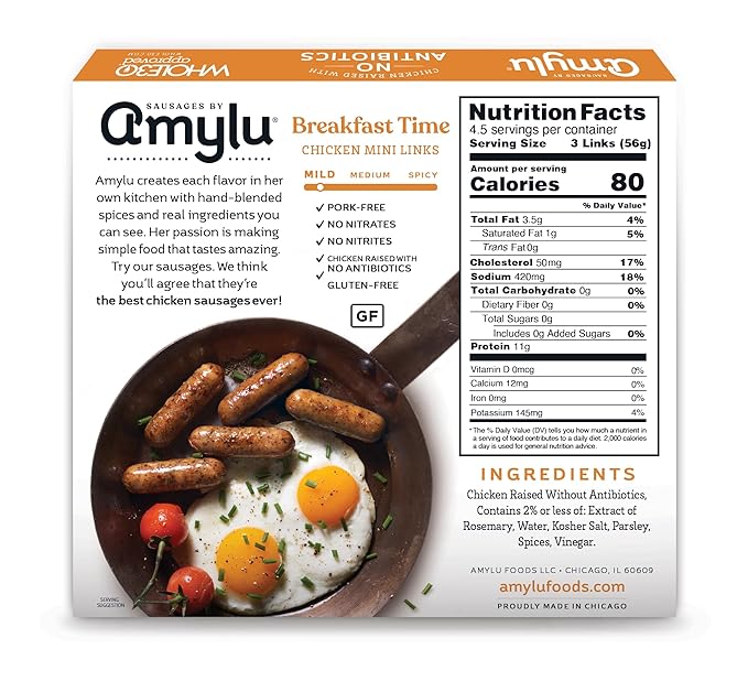 Amylu Breakfast Time Mini Chicken Sausage Links, 9 oz