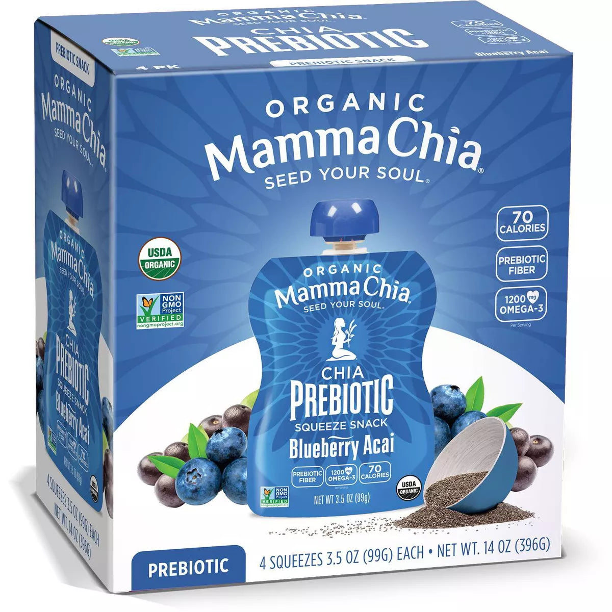 Mamma Chia Blueberry Acai Squeeze Vitality Snack, 4 Count