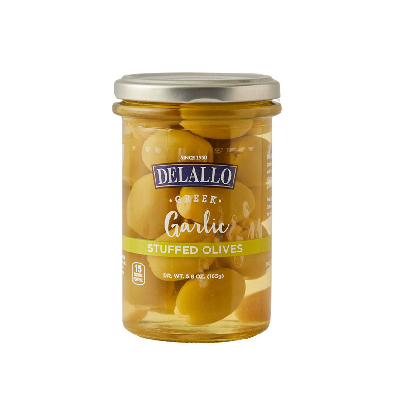 Delallo Organic Garlic Stuffed Green Pitted Olives, 4.5 oz