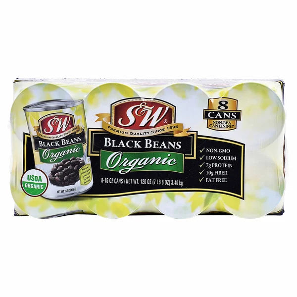 S&W Organic Black Beans 8 ct, 15 oz